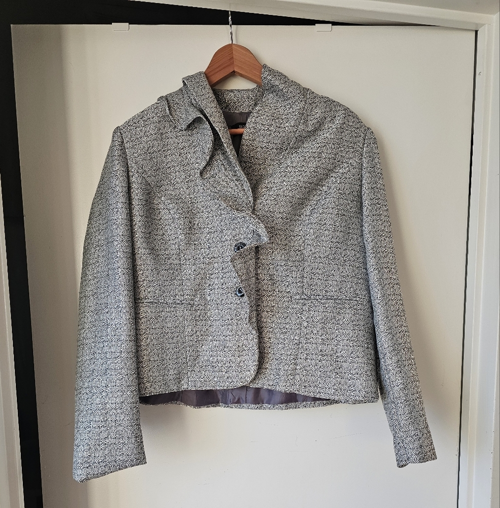 Giorgio SAINT angelo Grey Ruffle Blazer Jacket Sz 14 Silver
